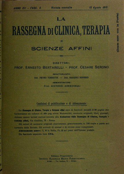 La rassegna di clinica, terapia e scienze affini