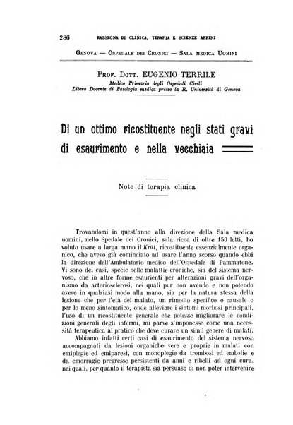 La rassegna di clinica, terapia e scienze affini