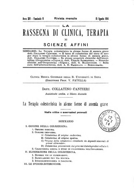 La rassegna di clinica, terapia e scienze affini