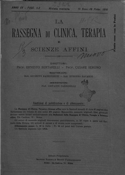 La rassegna di clinica, terapia e scienze affini