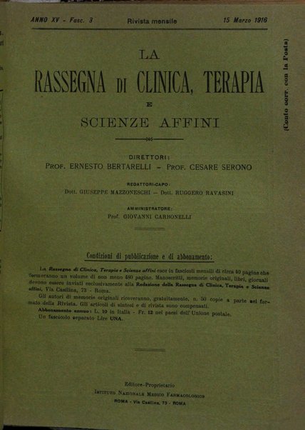 La rassegna di clinica, terapia e scienze affini