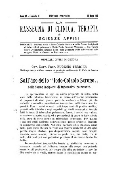 La rassegna di clinica, terapia e scienze affini