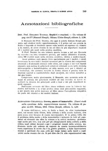 La rassegna di clinica, terapia e scienze affini