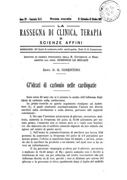 La rassegna di clinica, terapia e scienze affini