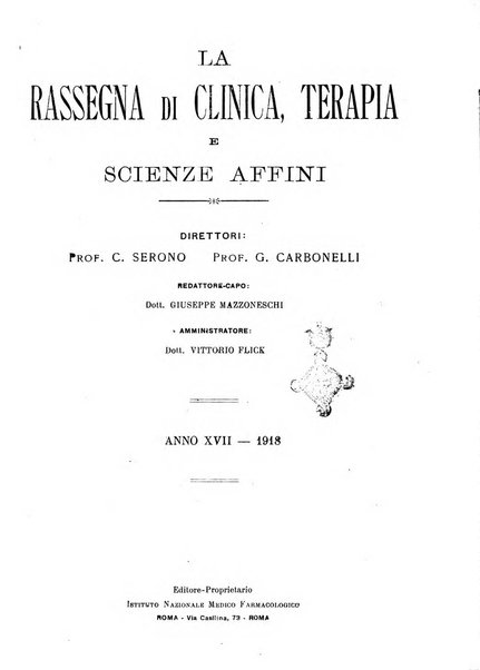 La rassegna di clinica, terapia e scienze affini