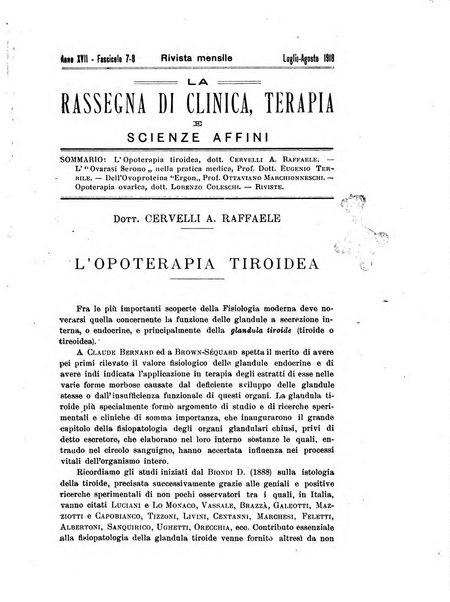 La rassegna di clinica, terapia e scienze affini