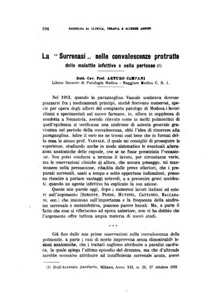 La rassegna di clinica, terapia e scienze affini