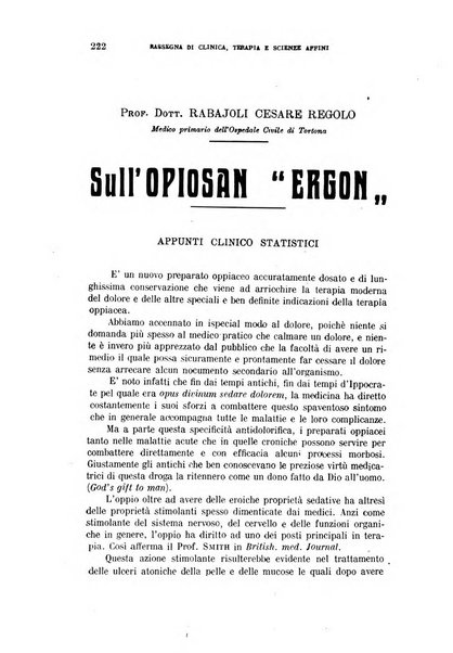 La rassegna di clinica, terapia e scienze affini