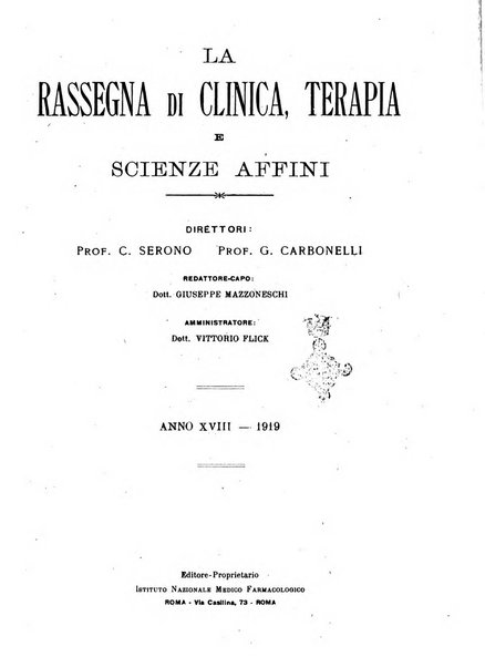 La rassegna di clinica, terapia e scienze affini