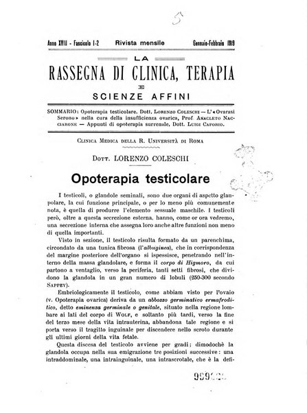 La rassegna di clinica, terapia e scienze affini