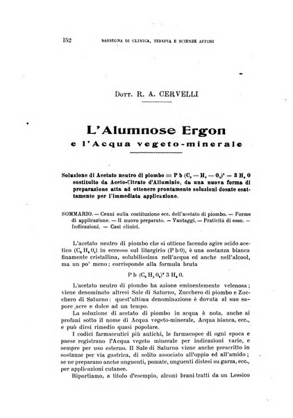 La rassegna di clinica, terapia e scienze affini