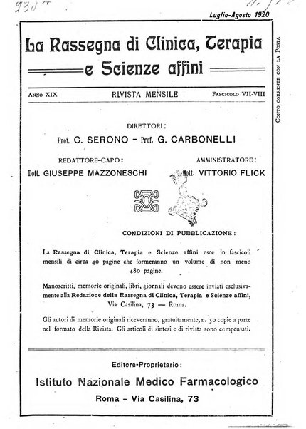 La rassegna di clinica, terapia e scienze affini