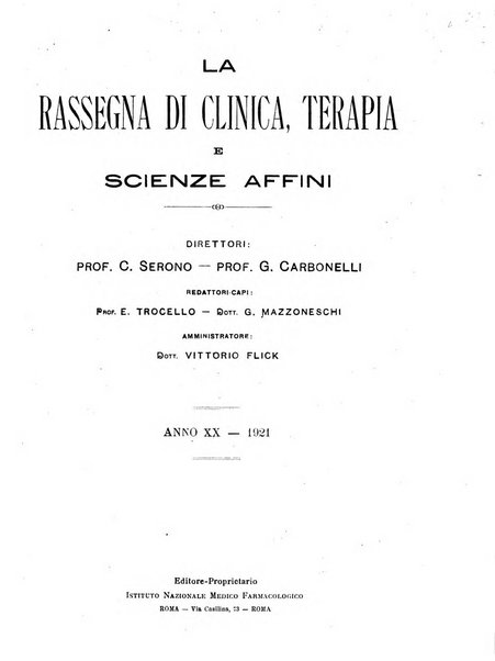 La rassegna di clinica, terapia e scienze affini