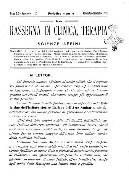 La rassegna di clinica, terapia e scienze affini