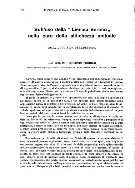 La rassegna di clinica, terapia e scienze affini