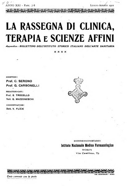 La rassegna di clinica, terapia e scienze affini