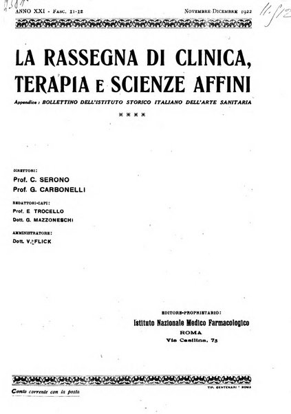 La rassegna di clinica, terapia e scienze affini