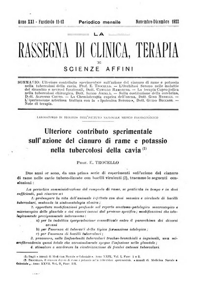 La rassegna di clinica, terapia e scienze affini