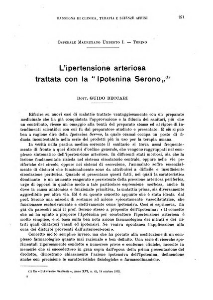 La rassegna di clinica, terapia e scienze affini