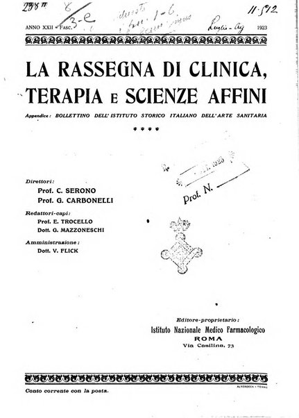 La rassegna di clinica, terapia e scienze affini