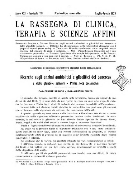 La rassegna di clinica, terapia e scienze affini