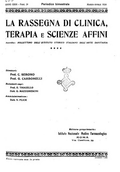 La rassegna di clinica, terapia e scienze affini