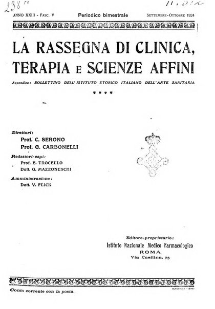 La rassegna di clinica, terapia e scienze affini