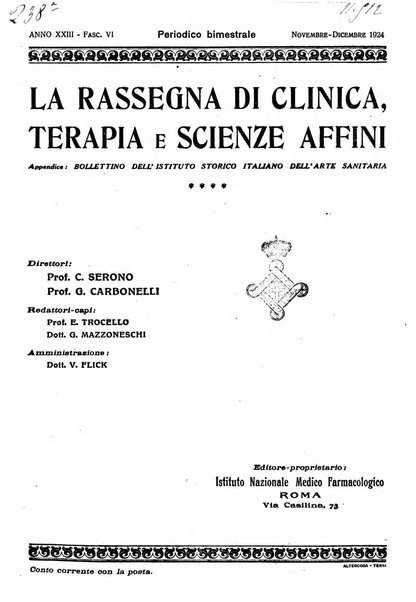 La rassegna di clinica, terapia e scienze affini