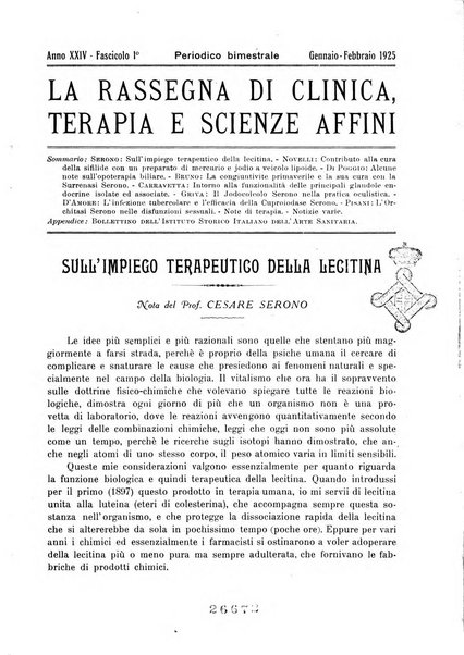 La rassegna di clinica, terapia e scienze affini