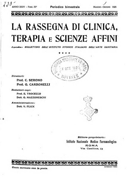 La rassegna di clinica, terapia e scienze affini