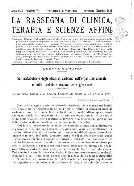 La rassegna di clinica, terapia e scienze affini