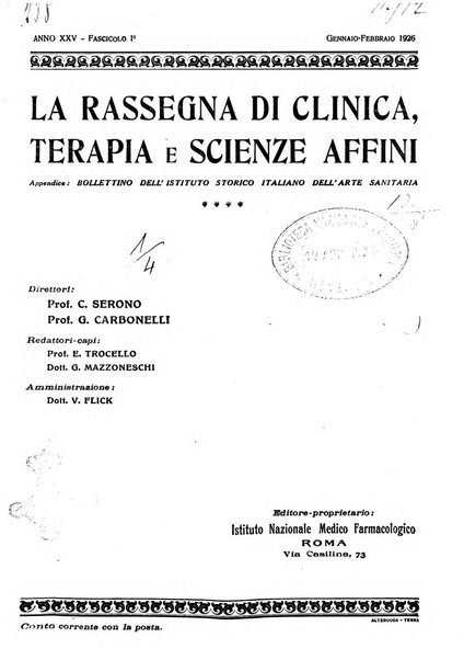 La rassegna di clinica, terapia e scienze affini