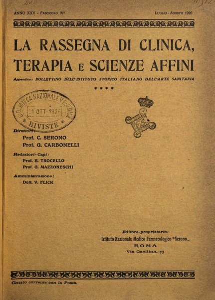 La rassegna di clinica, terapia e scienze affini