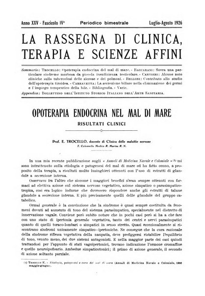 La rassegna di clinica, terapia e scienze affini