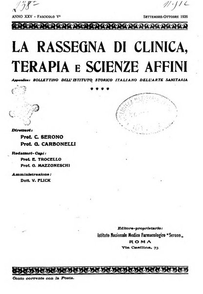 La rassegna di clinica, terapia e scienze affini