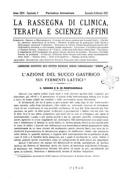 La rassegna di clinica, terapia e scienze affini