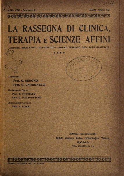 La rassegna di clinica, terapia e scienze affini