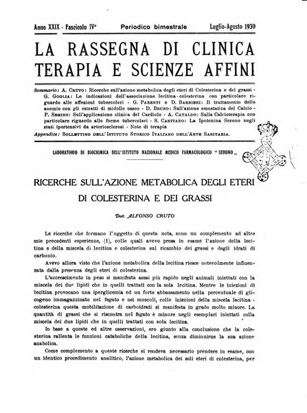 La rassegna di clinica, terapia e scienze affini