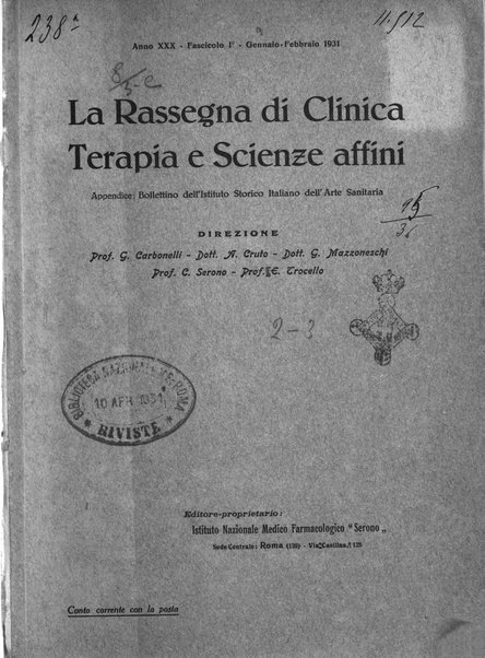 La rassegna di clinica, terapia e scienze affini