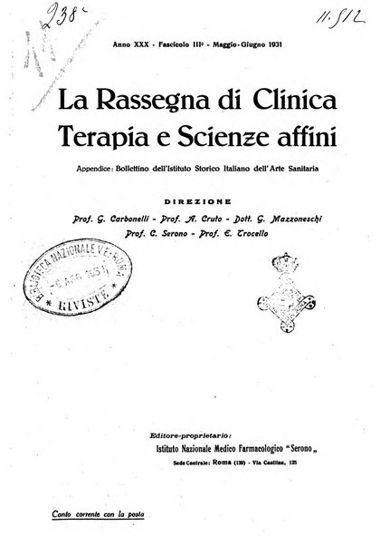 La rassegna di clinica, terapia e scienze affini