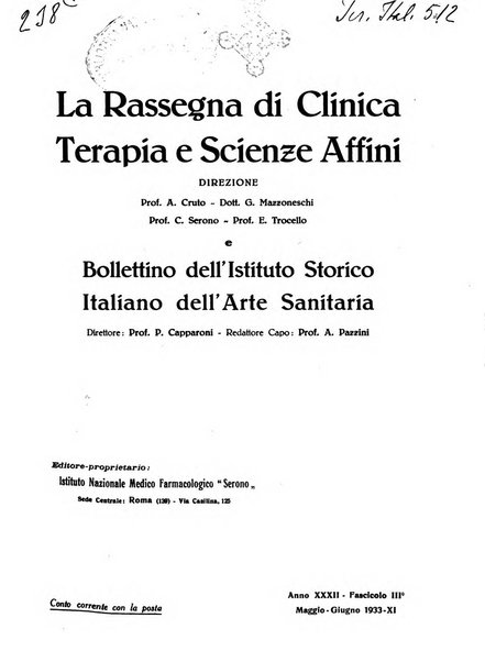 La rassegna di clinica, terapia e scienze affini