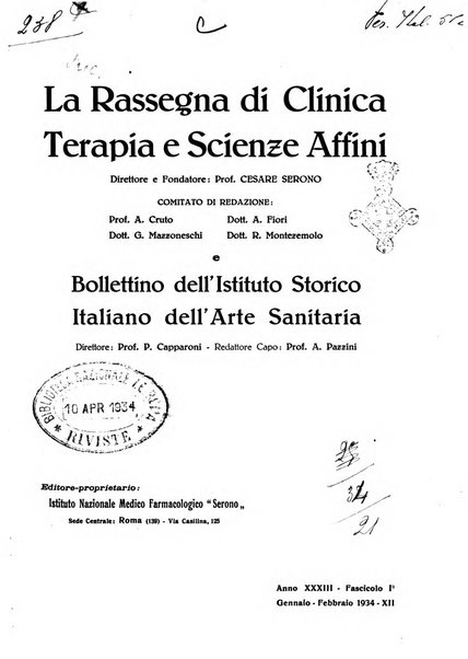 La rassegna di clinica, terapia e scienze affini