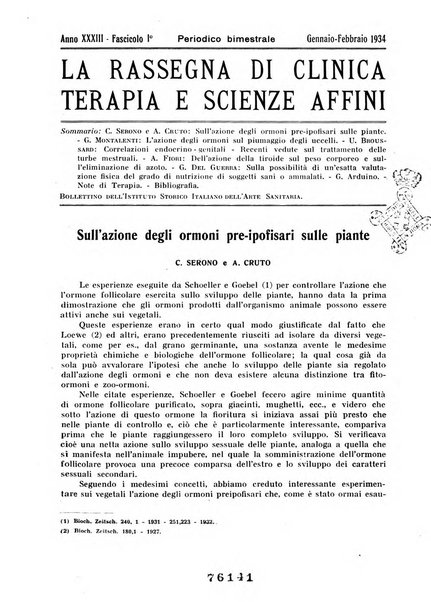 La rassegna di clinica, terapia e scienze affini