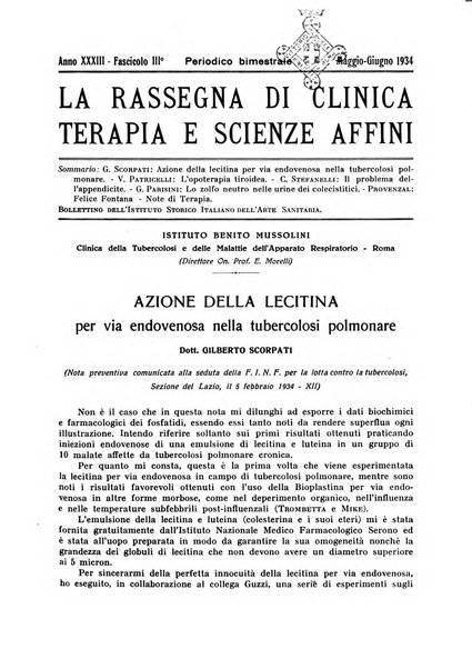 La rassegna di clinica, terapia e scienze affini