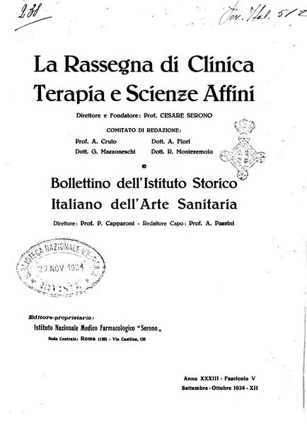 La rassegna di clinica, terapia e scienze affini