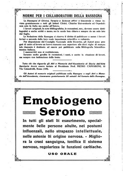 La rassegna di clinica, terapia e scienze affini