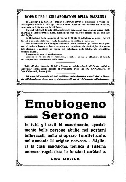 La rassegna di clinica, terapia e scienze affini