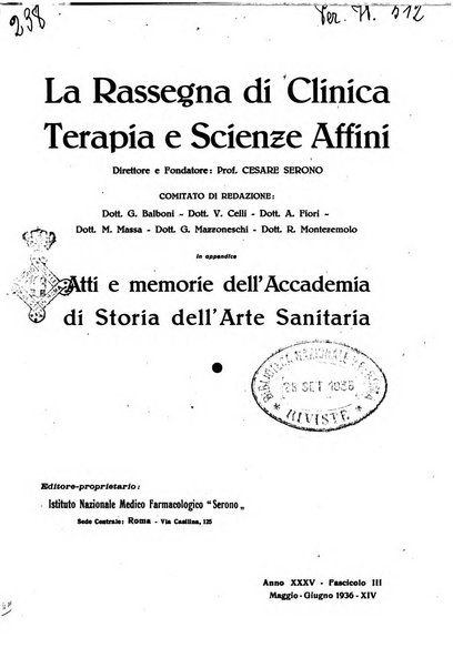 La rassegna di clinica, terapia e scienze affini