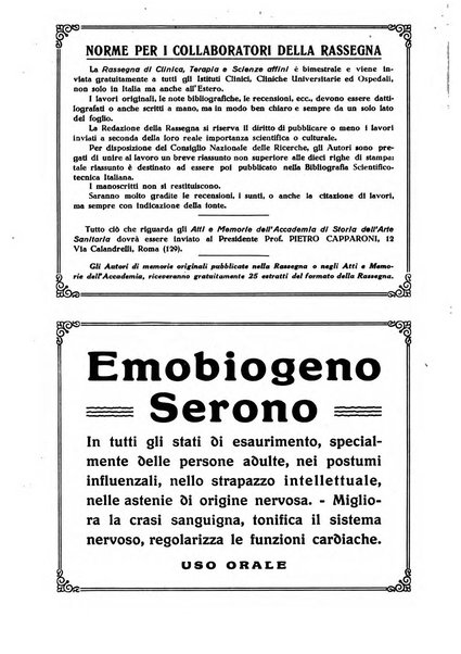 La rassegna di clinica, terapia e scienze affini