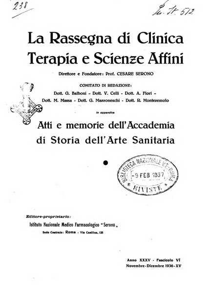 La rassegna di clinica, terapia e scienze affini